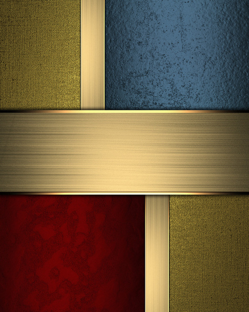 Golden texture with red and blue inserts and gold nameplate - Foto, Imagen