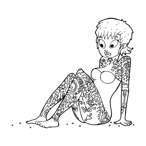 мультяшна дівчина татуювання в купальнику
 - Вектор, зображення