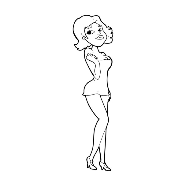 漫画の短いドレスを着て魅力的な女性 - ベクター画像