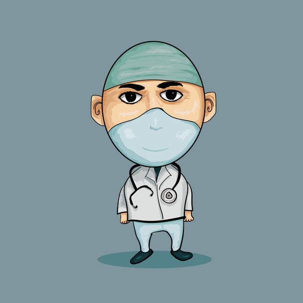 Arzt mit Maske handgezeichnete Cartoon-Illustration - Vektor, Bild