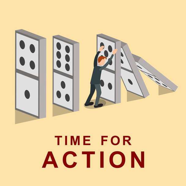 Business protect concept. business man stopped domino effect crisis conceptuals. vector illustrations. - Vector, Image