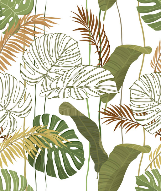 Floral seamless pattern of tropical leaves - Vettoriali, immagini