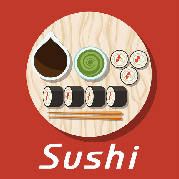sushi japanese cuisine flat design illustration concepts - Vector, Image