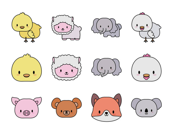 σύνολο εικονίδια ζώα μωρό Kawaii, γραμμή και συμπληρώστε το στυλ εικονίδιο - Διάνυσμα, εικόνα