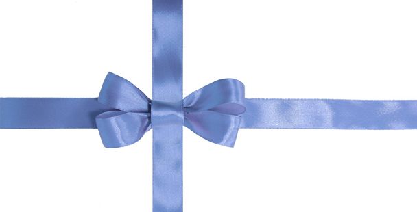 Blue ribbon with bow on a white background - Foto, imagen