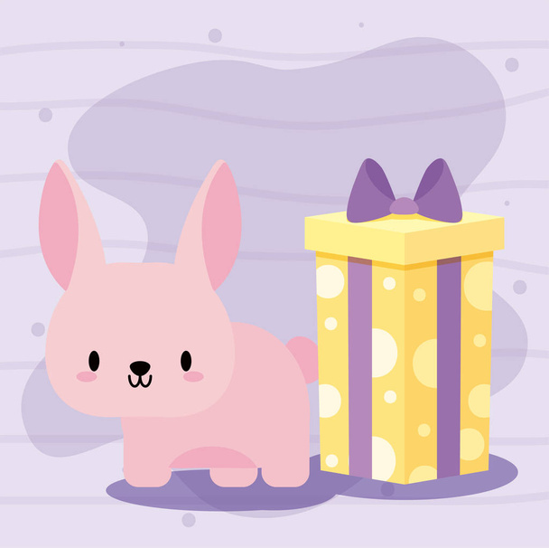 cute birthday card with rabbit kawaii - Vector, Image