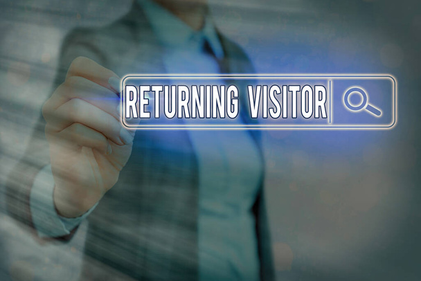 Writing note showing Returning Visitor. Business photo showcasing who had visited before and come back to your site. - Photo, Image