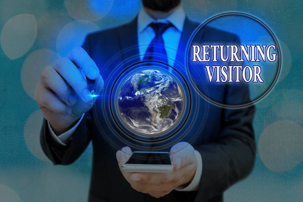 Word writing text Returning Visitor. Business concept for who had visited before and come back to your site Elements of this image furnished by NASA. - Photo, Image