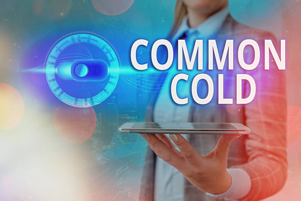 Text sign showing Common Cold. Conceptual photo viral infection in upper respiratory tract primarily affecting nose Graphics padlock for web data information security application system. - Photo, Image