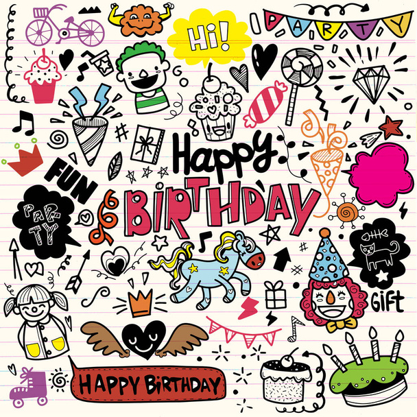 Doodle születésnapi party háttér, kézzel rajzolni születésnapi elem - Vektor, kép