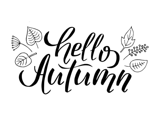 lettering hello autumn with leaves - Vecteur, image