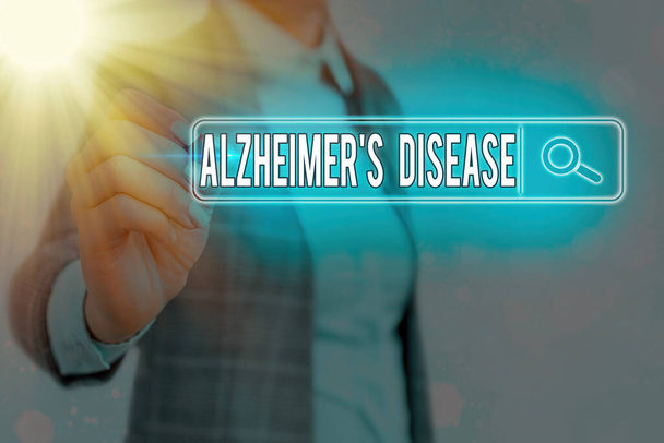 Writing note showing Alzheimers Disease. Business photo showcasing irreversible brain disorder that slowly destroys memory. - Photo, Image