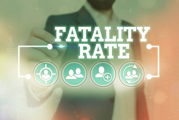 Word writing text Fatality Rate. Business concept for calculated number of deaths over a specific range of period Information digital technology network connection infographic elements icon. - Photo, Image