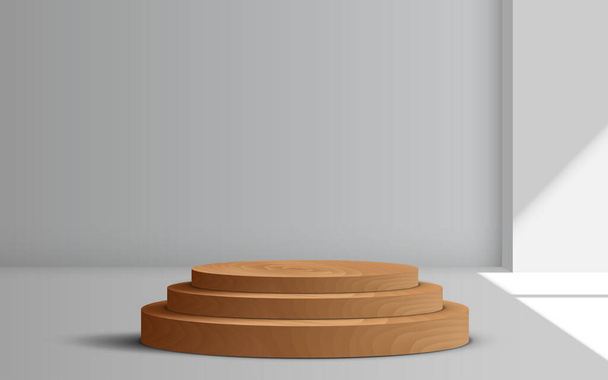 podio de madera en la habitación del estudio blanco - Vector, Imagen