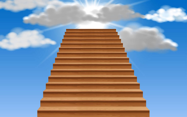 λευκή σκάλα με το φως του ήλιου στον γαλάζιο ουρανό - Διάνυσμα, εικόνα