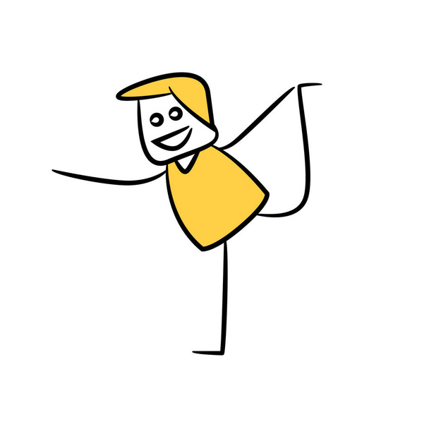 hombre feliz haciendo yoga, amarillo palo figura tema
 - Vector, Imagen
