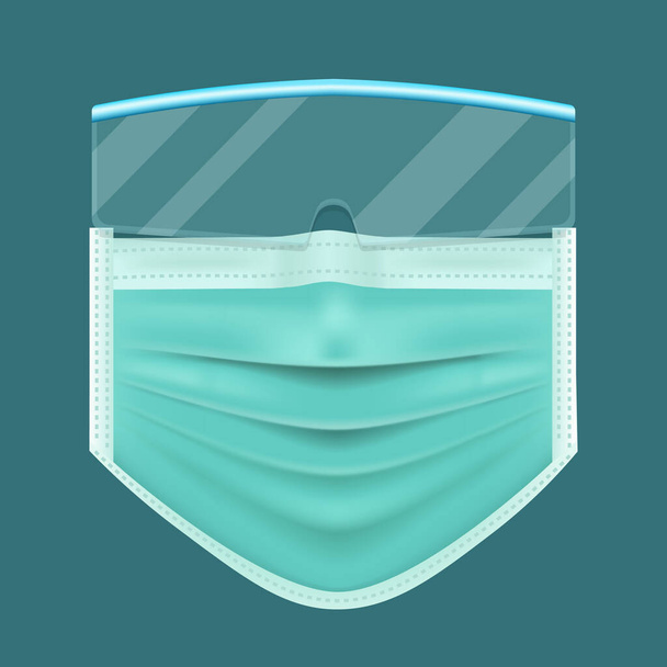 Schutzmaske und Brille, Coronavirus, 2019-nCoV, Lassa-Fieber, PM 2,5, Maske tragen, Vektordarstellung, isoliert auf blauem Hintergrund. - Vektor, Bild