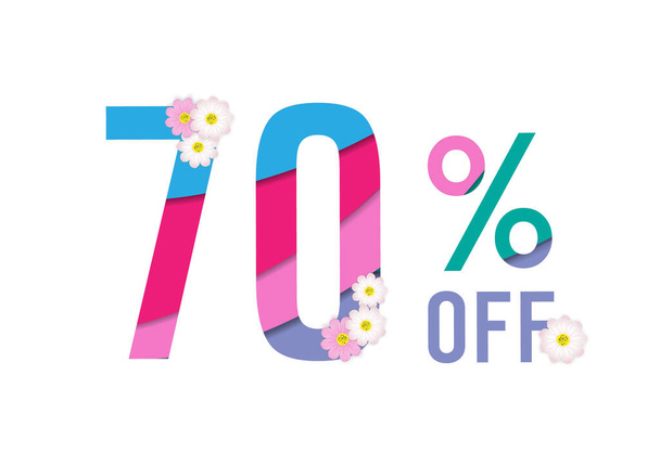 Spring sale colorful paper cut background with beautiful flower,seventy percent off,vector illustration template, banners, Wallpaper, invitation, posters, brochure, voucher discount. - Vecteur, image