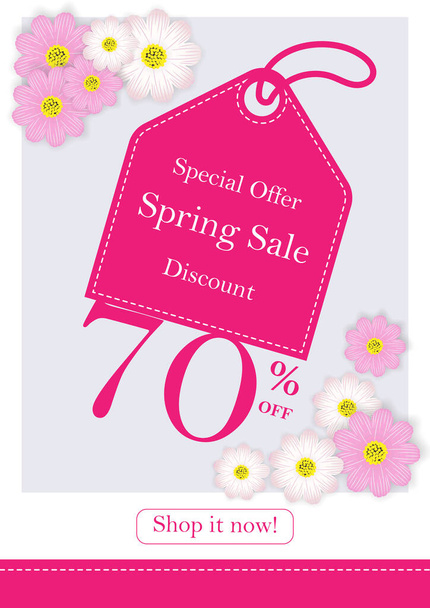 Spring sale background with beautiful flower,seventy percent off,vector illustration template, banners, Wallpaper, invitation, posters, brochure, voucher discount. - Vector, Image