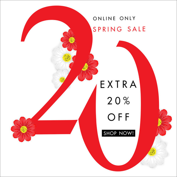 Spring sale background with beautiful flower,twenty percent off,vector illustration template, banners, Wallpaper, invitation, posters, brochure, voucher discount. - Vector, Image
