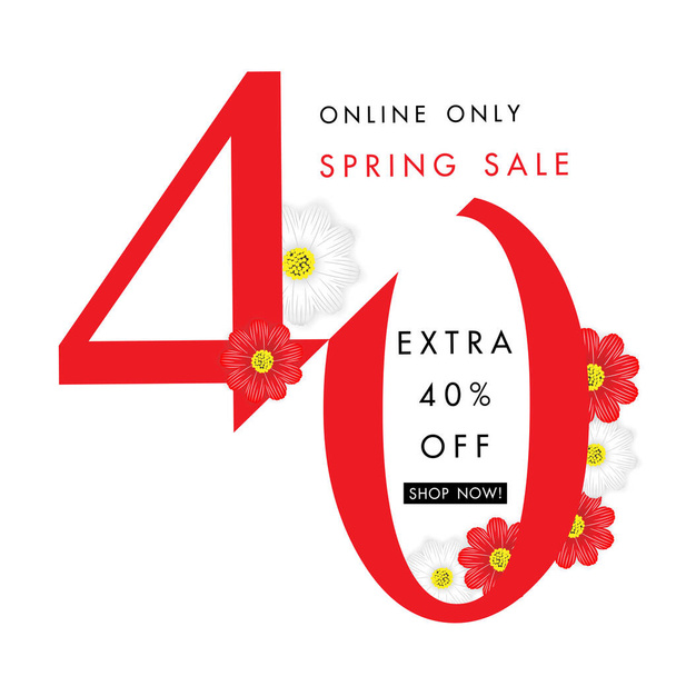 Spring sale background with beautiful flower,forty percent off,vector illustration template, banners, Wallpaper, invitation, posters, brochure, voucher discount. - Vecteur, image