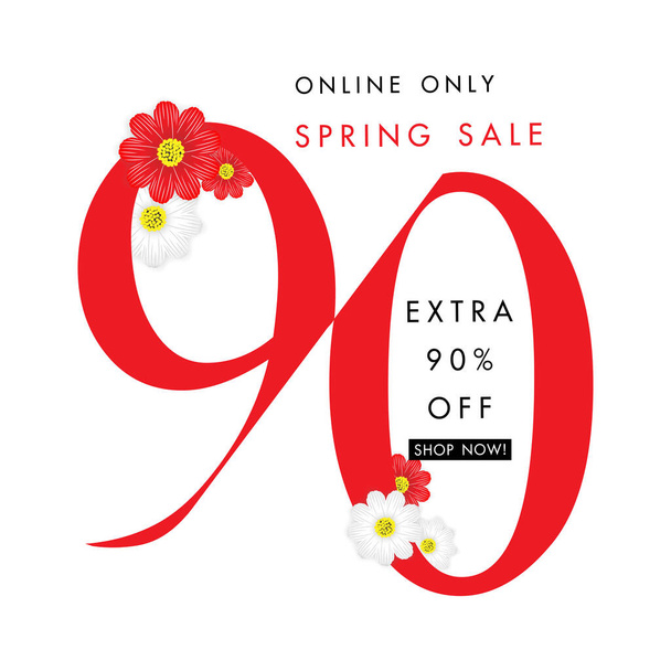 Spring sale background with beautiful flower,ninety percent off,vector illustration template, banners, Wallpaper, invitation, posters, brochure, voucher discount. - Vector, Image
