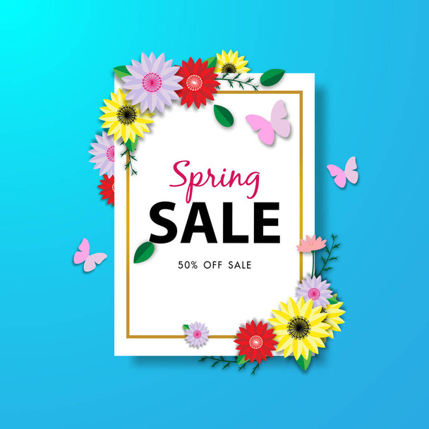 Spring sale background with beautiful flower, vector illustration template - Vektör, Görsel