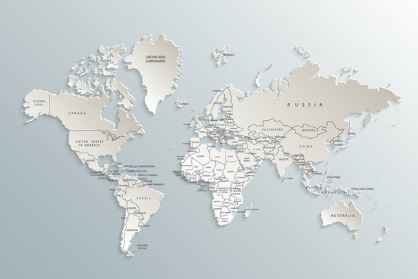 Χαρτί παγκόσμιου χάρτη. Πολιτικός χάρτης του κόσμου σε γκρίζο φόντο. Χώρες. Εικονογράφηση διανύσματος. Λευκό. - Διάνυσμα, εικόνα