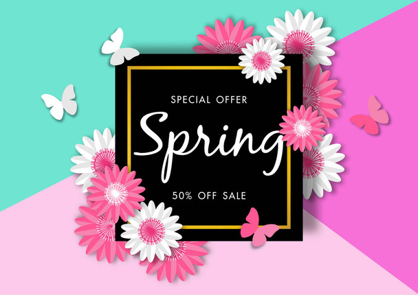 Spring sale background with beautiful flower, vector illustration template - Vecteur, image