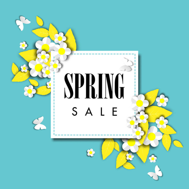 Spring sale background with beautiful flower, vector illustration template - Vector, Image