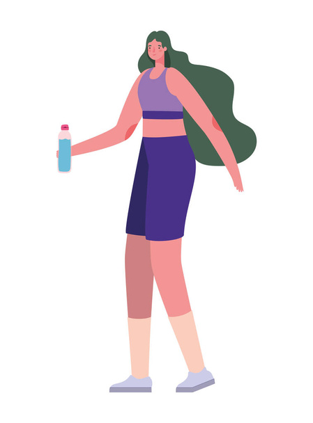 Karikatur einer Frau mit Sportbekleidung und Wasserflaschen-Vektordesign - Vektor, Bild