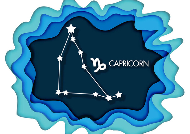 Paper art style, capricorn, horoscope star sign on modern paper cut abstract background. vector and illustration - Vetor, Imagem