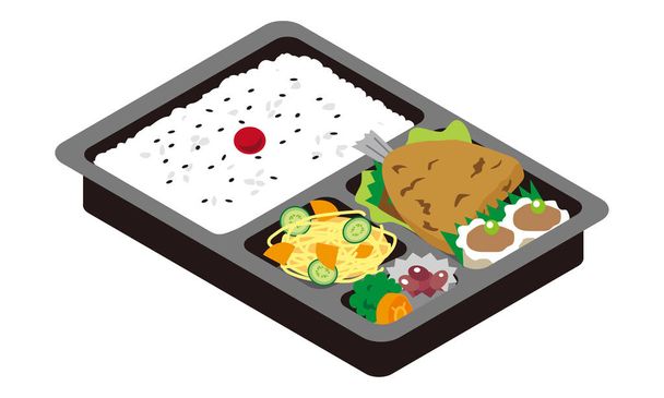 Fried horse mackerel bento for take-out sale - Vector, Image