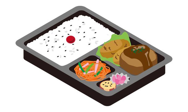Cream croquette and hamburger bento for take-out - Vector, Image