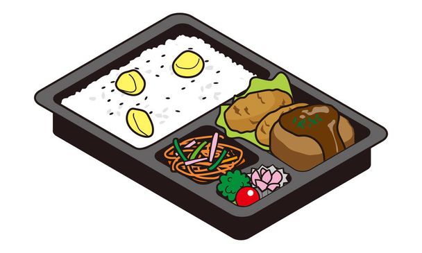 Обед с каштановым рисом со сливочным крокетом и гамбургером
 - Вектор,изображение