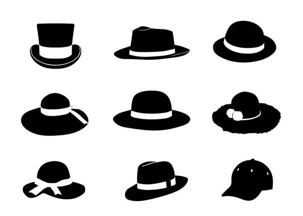 collection of hat silhouette Flat vector icon illustration  - Vektor, Bild