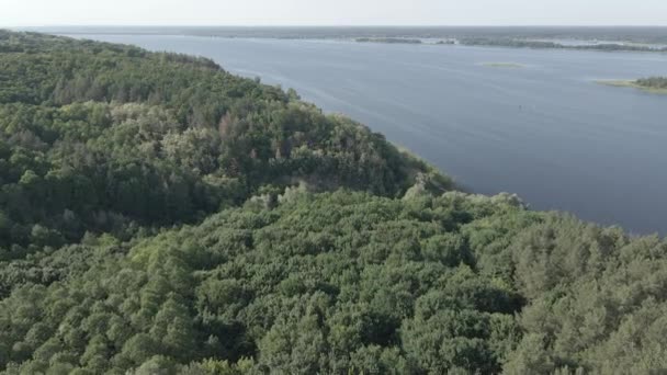 Nature of Ukraine: Dnipro River. Aerial view. Slow motion, flat, gray - Imágenes, Vídeo