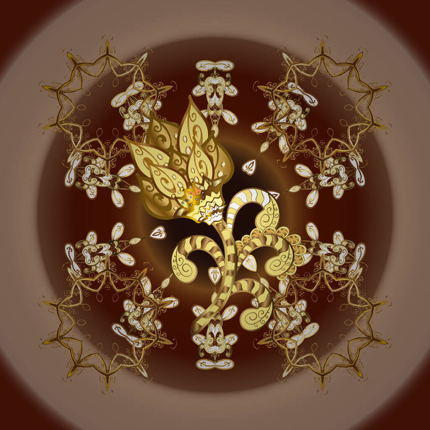 Traditional vector and golden pattern. Classic oriental pattern over brown and beige colors. Damask seamless ornament. - Vetor, Imagem