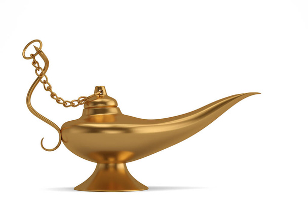 Lâmpada mágica de Aladdin isolada em fundo dourado. Ilustração 3D
. - Foto, Imagem