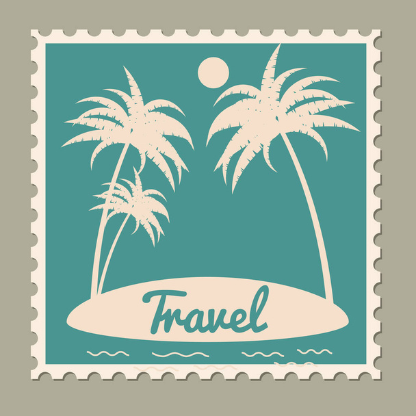 Postage stamp summer vacation travel. Retro vintage design vector illustration isolated - Vektor, kép