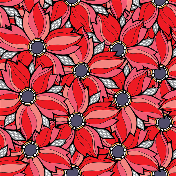 Vector red floral seamless pattern - Wektor, obraz