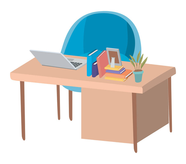 Asztal laptoppal és kék szék vektor kialakítással - Vektor, kép