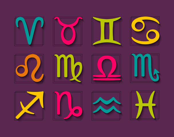 Colorful zodiac symbols set - Vector, Image