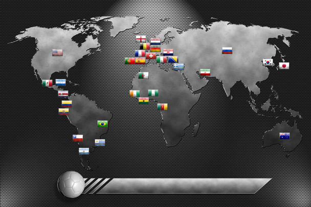 Metallplatte mit Weltkarte und Fußballmannschaft - Foto, Bild