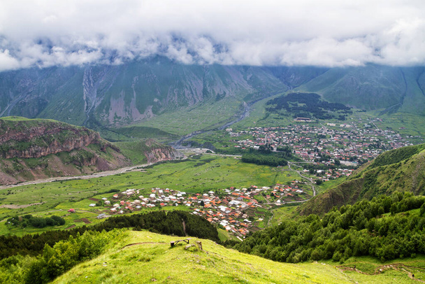 Kazbegi village from above. - Φωτογραφία, εικόνα