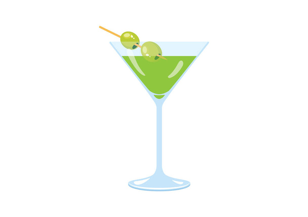 オリーブのアイコンベクトルでマルティーニを飲む。オリーブベクトルのマルティーニグラス。白を基調としたアルコールカクテルアイコン - ベクター画像