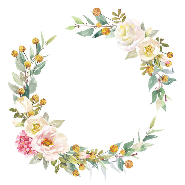 Akvarell virágok csokor elszigetelt fehér háttér. Használható üdvözlőkártyaként, esküvői meghívóként., - Fotó, kép
