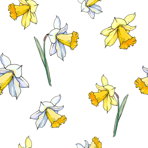 vector ilustración de flores narcisas florecientes conjunto, fondo floral
  - Vector, Imagen