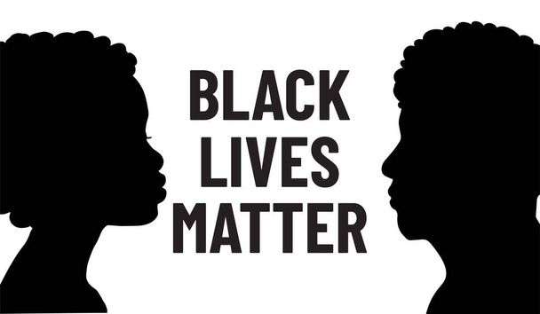 Прекрати расизм. Черные жизни имеют значение. Плакат протеста с черными людьми. Африканские мужчины и женщины
 - Вектор,изображение