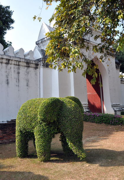 Lopburi,Thailand: Topiary Elephant at Wat Phra Narai Rachanivej - Photo, Image